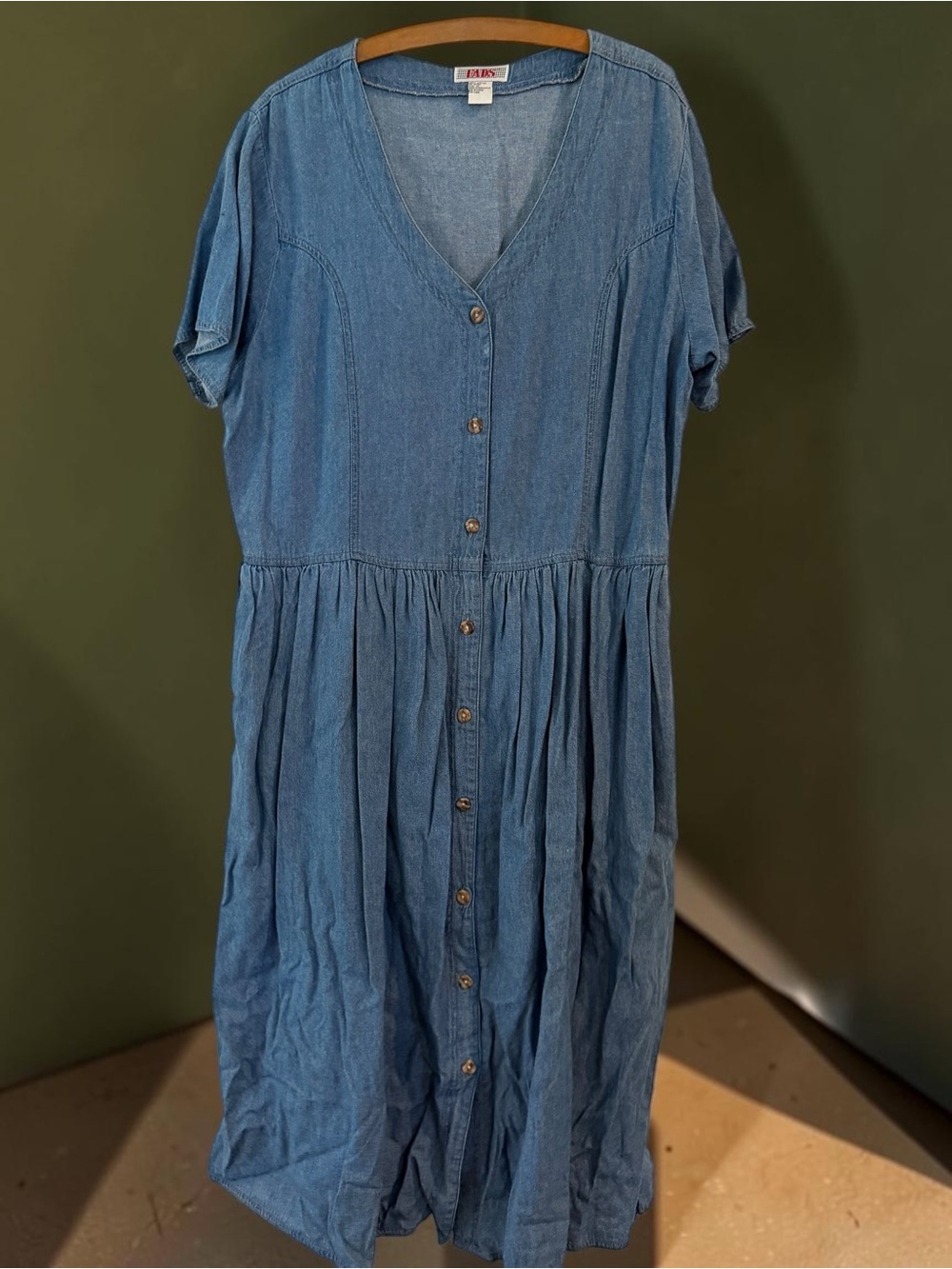 Vintage FADS Denim Chambray Button Front Midi Dress Size 1X 90s Prairie
